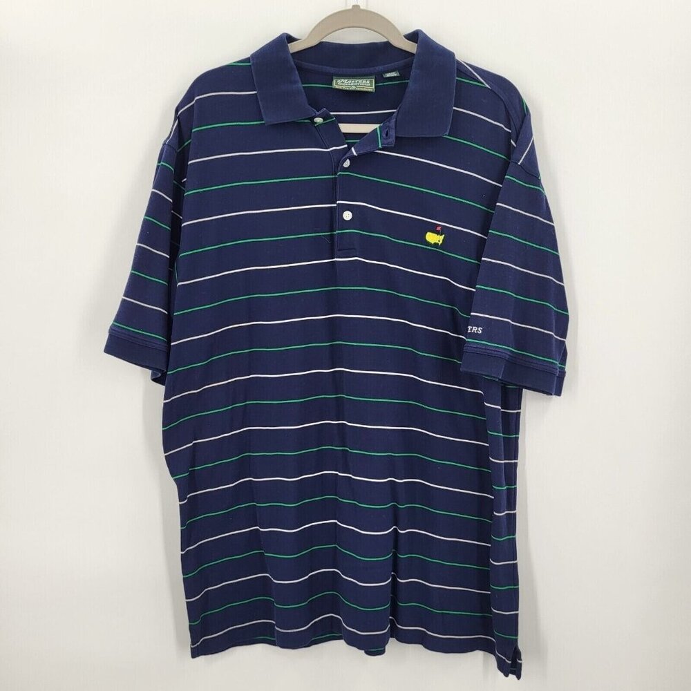 Masters Collection Golf Polo Shirt XL Blue Green Striped Short Sleeve‎ Augusta